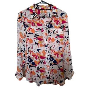 Chico’s Womens Multi Color Floral Button Up Shirt Top